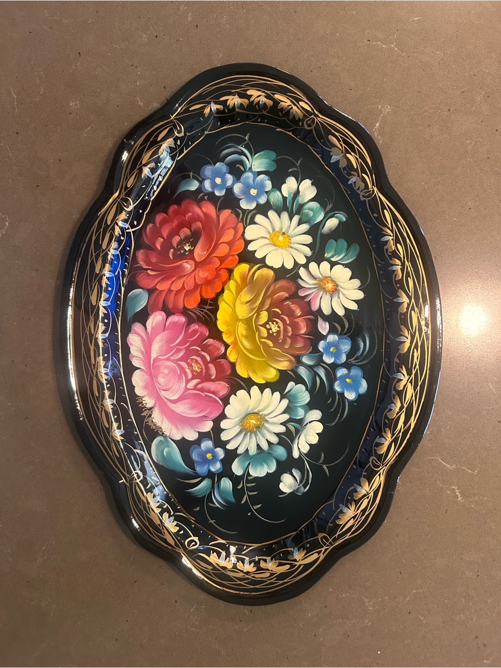 Hand-Painted Floral Decorative Wall Tray - Multicolor